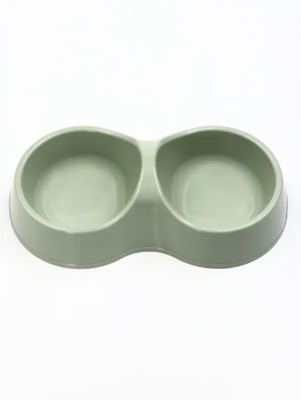 Миска двойная &laquo;Мур-мяу&raquo;, 200 мл, 22.5 см &times; 13 см &times; 6 см, пластик, цвет фисташковый