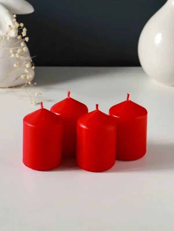 Свеча-цилиндр 4х6 см, 70 гр (набор 4 шт) красный Свеча-цилиндр 4х6 см, 70 гр (набор 4 шт) красный
