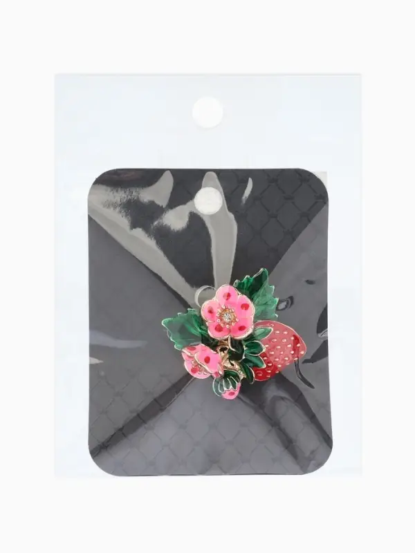 Брошь &laquo;Земляничка&raquo;, с цветами, цветная в золоте