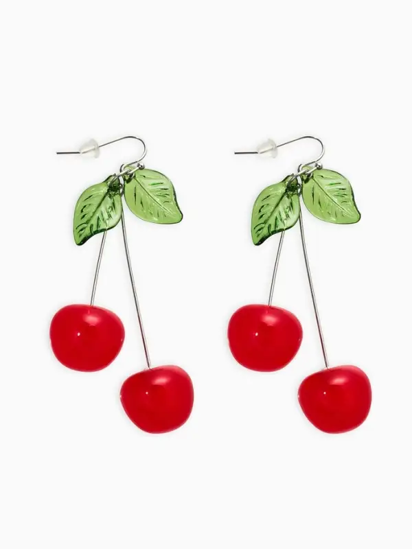 Серьги &laquo;Вишни&raquo;, красный, зелёный в серебре