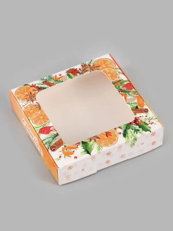 Коробка подарочная складная с окном &laquo;С Новым годом!&raquo;, 13&times;13&times;3 см