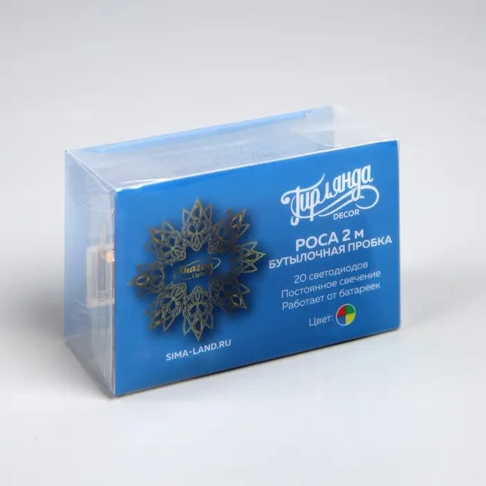 Гирлянда «Нить» 2 м роса с пробкой, IP20, серебристая нить, 20 LED, батарейки LR44х3 (в комплекте), свечение мульти