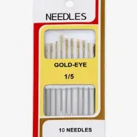 Иглы швейные №1/5, с золотым ушком, d=0.93 мм, 5 см, набор 10 шт.