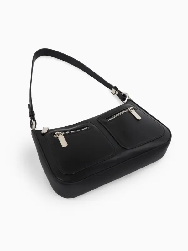 Сумка женская багет TEXTURA на молнии, 21&times;6&times;13 см, чёрная