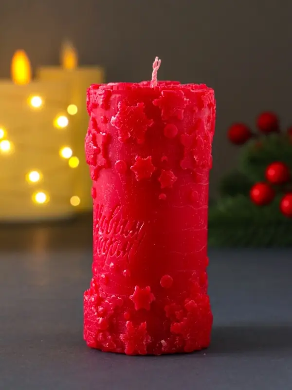 Свеча столбик  Свеча столбик "С Новым годом" 55*105 мм красная