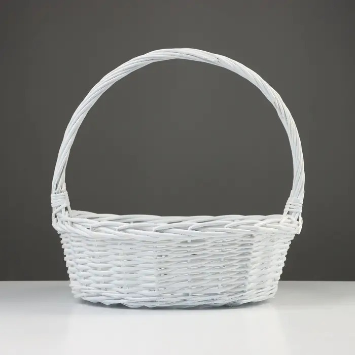 Корзина плетёная для хранения, лоза, овальная, с ручкой, белая, набор 4 шт.