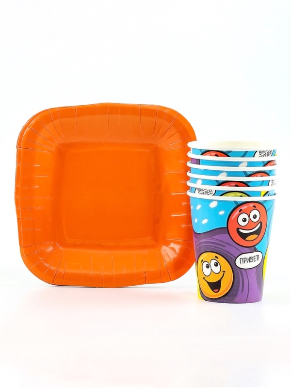 Набор бумажной посуды одноразовый Набор бумажной посуды одноразовый "Смайл" 6 тарелок, 6 стаканов