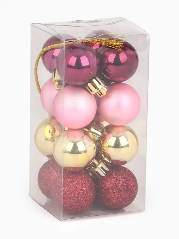 Шары ёлочные новогодние, пластик, d=3 см, набор 16 шт., винные, розовый и золотой