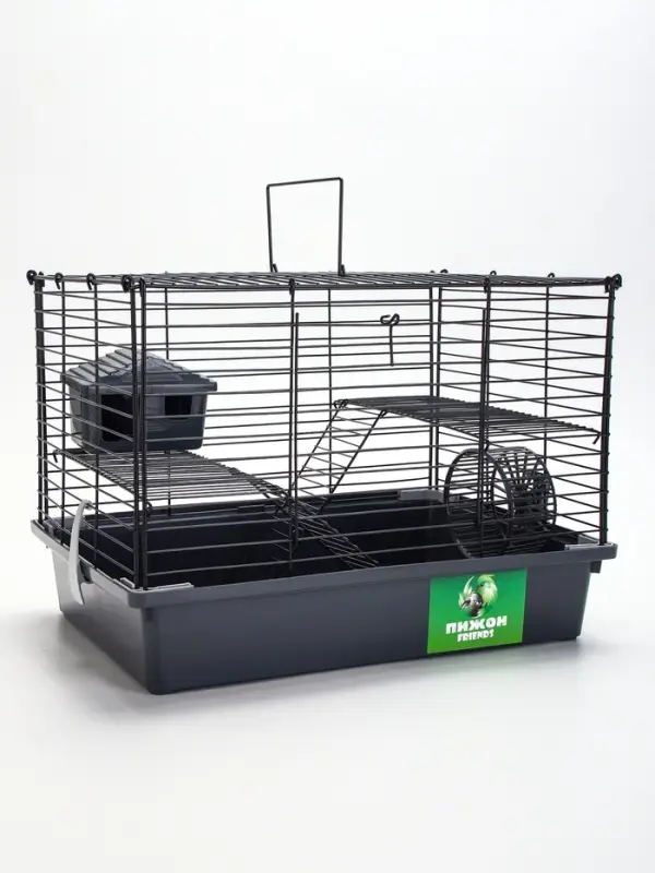 Клетка для грызунов &laquo;Пижон&raquo;, 38&times;27&times;27 см, складная, домик, миска, колесо, серая