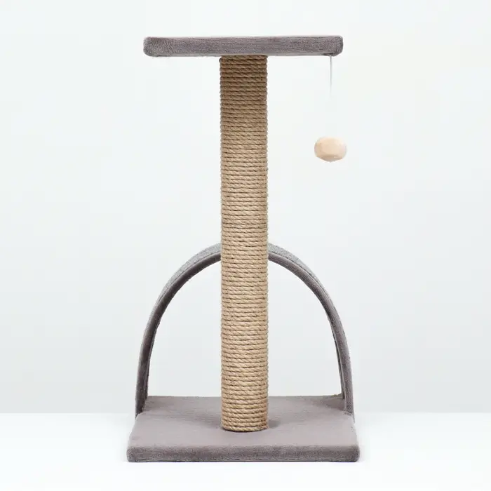 Когтеточка СТОЛБИК + ДУГА + ПЛОЩАДКА джут ковролин 35х30х56 Ø7 PerseiLine КД-26 микс