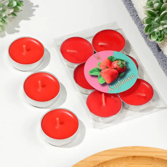 Набор свечей чайных ароматических, 6 шт, клубника Набор свечей чайных ароматических, 6 шт, клубника