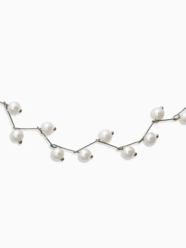 Бусы с жемчугом &laquo;Цветущая дорожка&raquo;, шар №4, белые в серебре, L=38 см