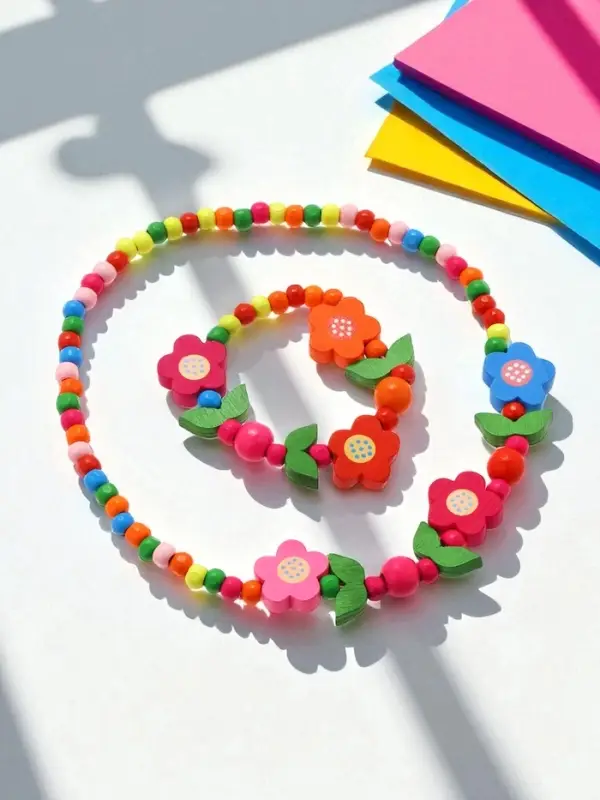 Набор детских украшений Выбражулька &laquo;Цветочное настроение&raquo;, 2 предмета: бусы, браслет d=6 см МИКС
