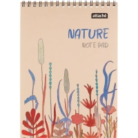 Блокнот А5 60л Attache Nature Beige flowers клет,65г,100%,греб,карт,ВД-лак