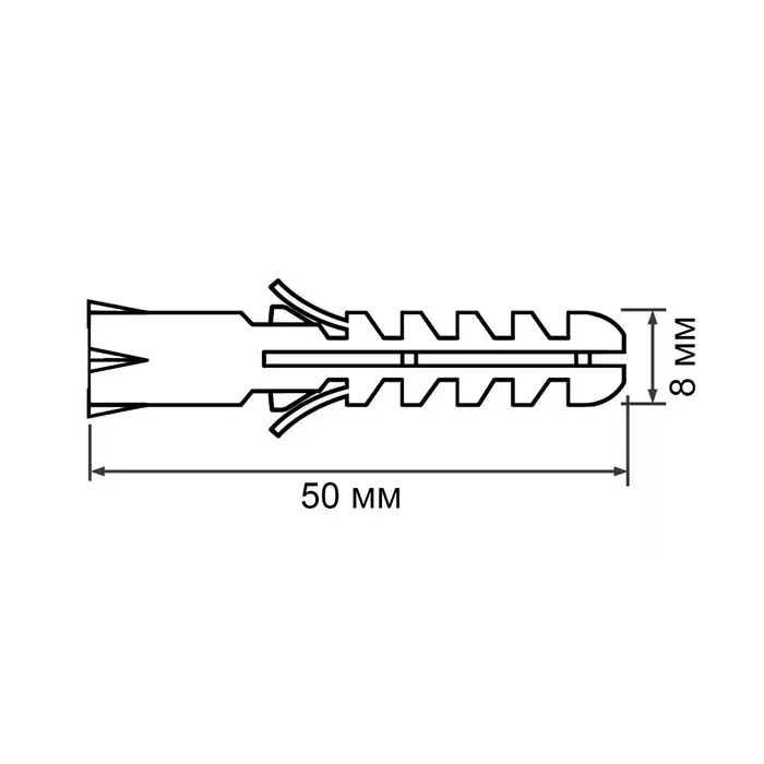Дюбель ТУНДРА, тип S, распорный, полипропиленовый, 8х50 мм, 16 шт