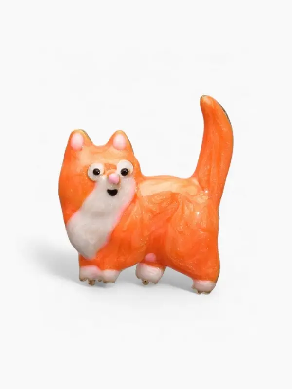 Брошь &laquo;Кот&raquo;, домашний, бело-коричневая в золоте