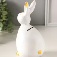 Копилка полистоун "Кролик" 21,5х10 см, белый с золотом