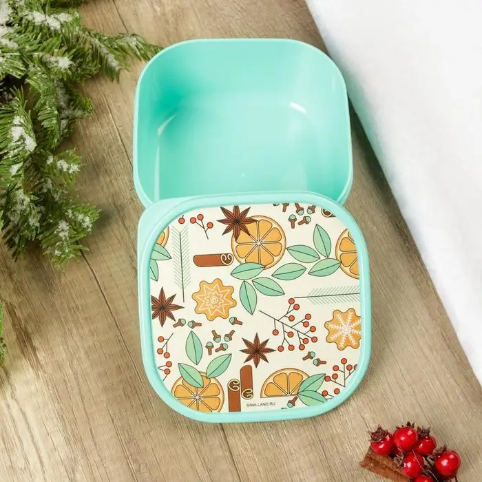 Ланч-бокс новогодний Сима-ленд «Апельсин», 700 мл, бирюзовый