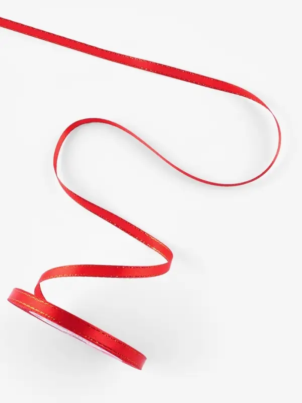 Лента атласная, с золотым люрексом, 6 мм, 23&plusmn;1 м, красная №026