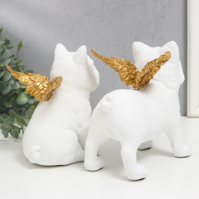 Сувенир полистоун Сувенир полистоун "Бульдоги с крыльями" белый набор 2 шт 16,5х10,5х13,5 16,5х11,5х18,5 см