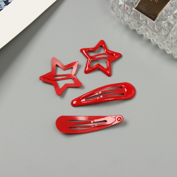 Невидимка для волос  Невидимка для волос "Энико" (набор 4 шт) звезда, 5 и 3 см, красный