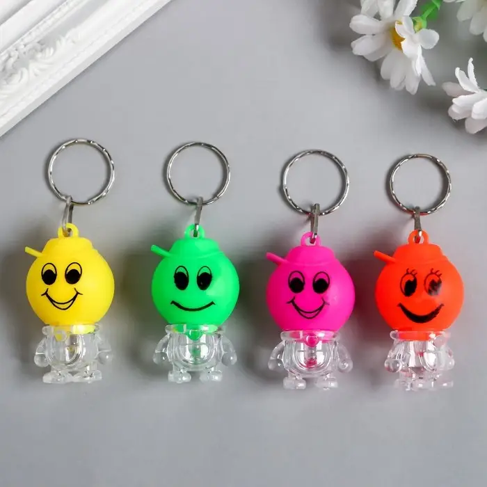 Фонарик брелок для ключей на кольце «Смайлик в кепке», мигает, 5×3×2.5 см, МИКС Фонарик брелок для ключей на кольце «Смайлик в кепке», мигает, 5×3×2.5 см, МИКС