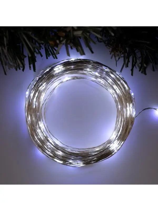 Гирлянда &laquo;Нить&raquo; 20 м, роса, IP20, серебристая нить, 200 LED, свечение белое, 12 В