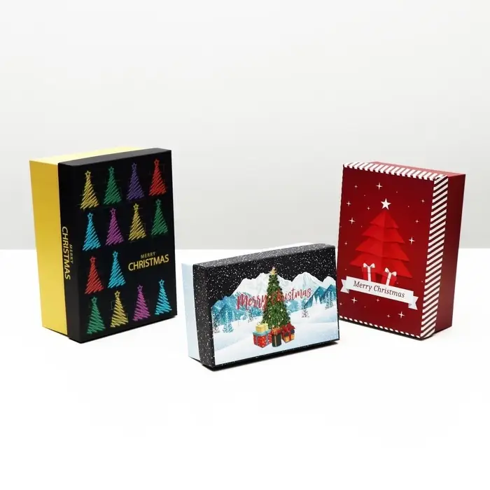 Набор подарочных новогодних коробок 3 в 1 Merry christmas, 23&times;16&times;9.5 - 19&times;12&times;6.5 см
