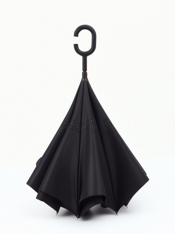 Зонт - наоборот &laquo;Однотон&raquo;, механический, 8 спиц, R = 53/61 см, цвет чёрный