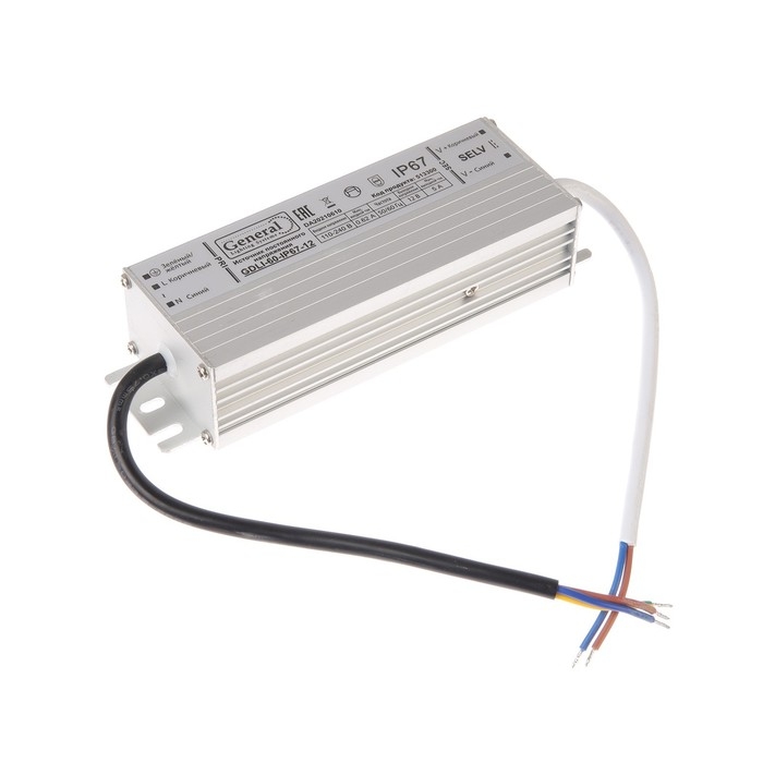 Блок питания General для светодиодной ленты 12 В, 60 Вт, IP67 Блок питания General для светодиодной ленты 12 В, 60 Вт, IP67