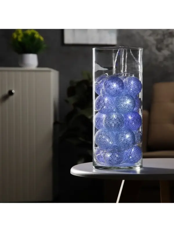 Гирлянда &laquo;Нить&raquo; 5 м с насадками &laquo;Клубки серые&raquo;, IP20, прозрачная нить, 20 LED, свечение белое, 220 В