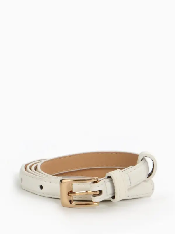 Ремень женский тонкий, 110&times;1.3 см, классическая пряжка металл, золотистая, белый