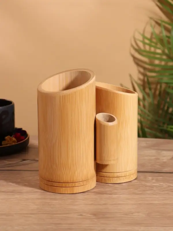 Подставка для столовых приборов, тройная 17 см, бамбук