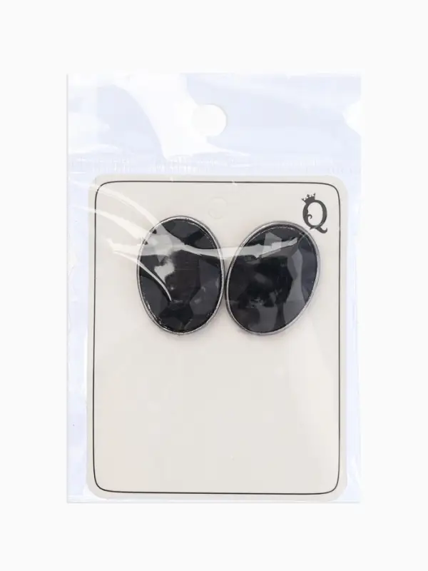 Серьги клипсы для ушей QF &laquo;Овал&raquo;, цвет серебро, чёрный