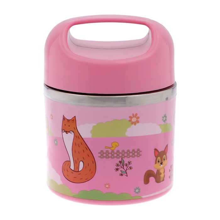 Ланч-бокс Ланч-бокс "В мире зверей", 630 мл, сохраняет тепло 3 ч, 11 х 15 см, розовый