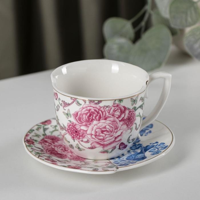 Чайная пара фарфоровая «Дабл», чашка 240 мл, блюдце d=13,5 см Чайная пара фарфоровая «Дабл», чашка 240 мл, блюдце d=13,5 см