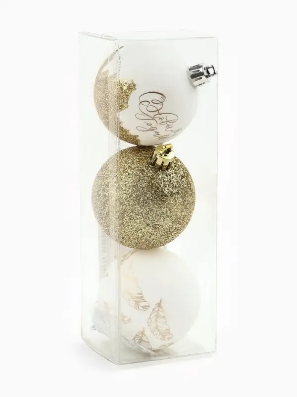 Шары ёлочные &laquo;С Новым годом!&raquo;, пластик, d=6, 3 шт., бело-золотые