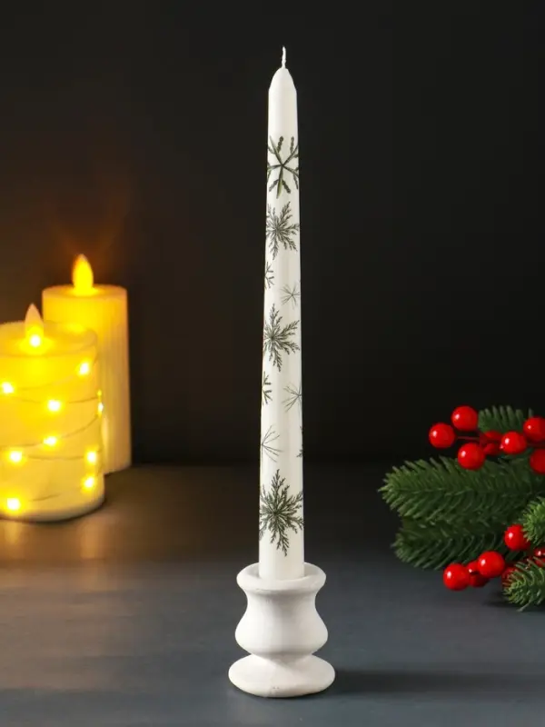 Свеча античная  "Снежинки" 255х22 мм, с декором