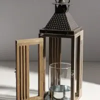 Подсвечник дерево на 1 свечу "Фонарь, окна с рейками" d=7,3 см 11,2х11,2х34 см