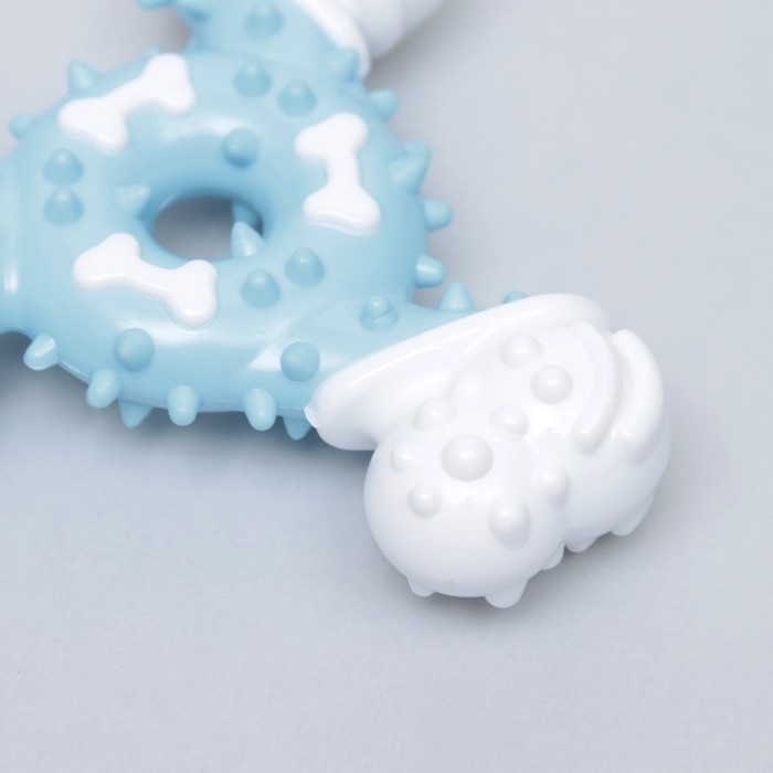 Игрушка двухслойная (твердый и мягкий пластик) Игрушка двухслойная (твердый и мягкий пластик) "Кость-треугольник", 12 см, голубая