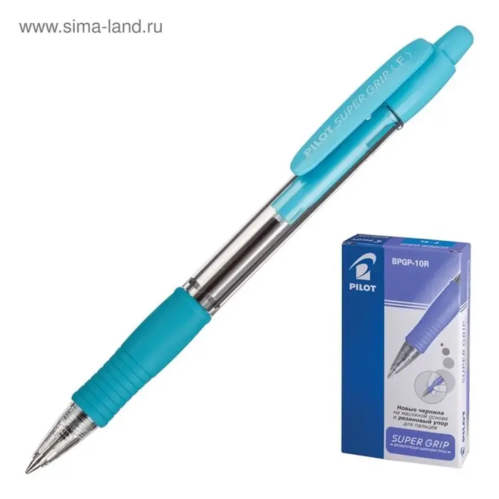 Ручка шариковая Pilot. Super Grip, автоматическая, синий стержень BPGP-10R-F (SL), узел 0.7 мм, на масляной основе, резиновый упор