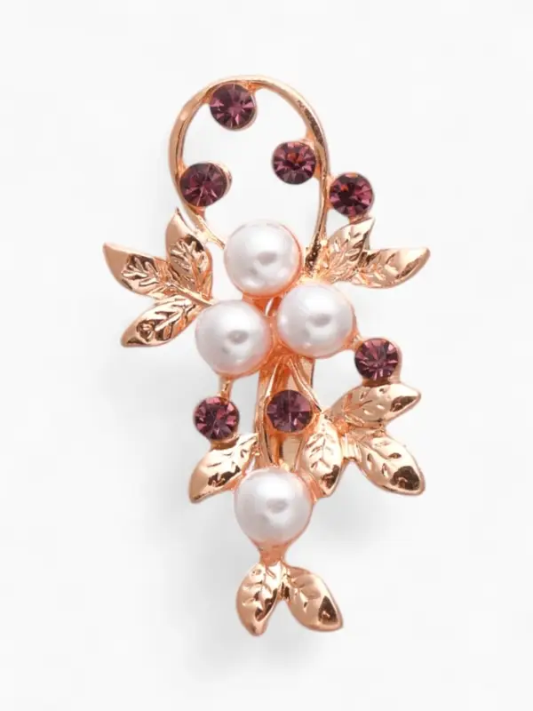 Брошь &laquo;Жемчужная ветвь&raquo;, с росой, бело-фиолетовая в розовом золоте