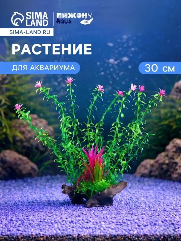 Растение искусственное для аквариума, 30 см, на платформе в виде коряги, 30 см, зелёное
