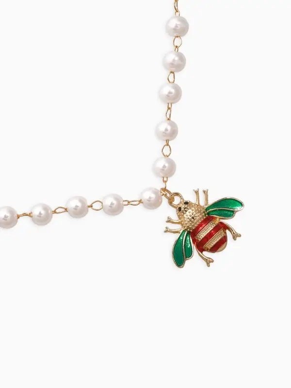 Колье на жемчужной дорожке &laquo;Пчёлка&raquo;, цветная в золоте, 40 см