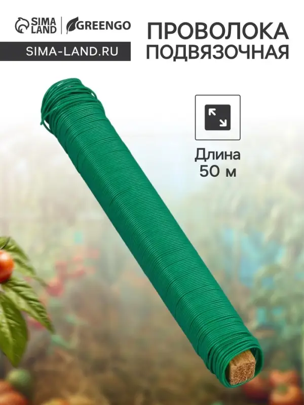 Проволока для подвязки растений, 50 м, металл, зелёная, Greengo