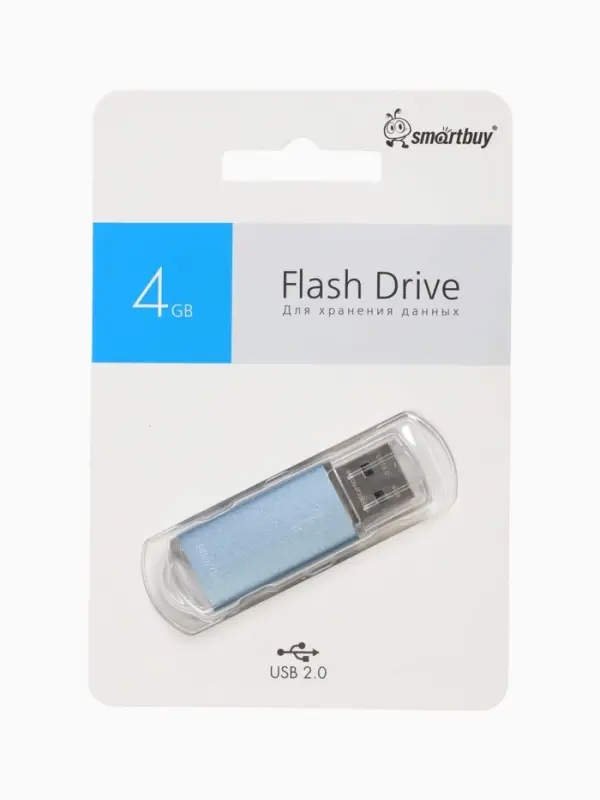 Флешка Smartbuy V-Cut, 4 ГБ, USB 2.0, чтение до 25 Мб/с, запись до 15 Мб/с, синяя