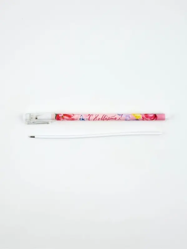 Ручка пластик с колпачком Ручка пластик с колпачком "8 Марта", синяя паста 0.5 мм