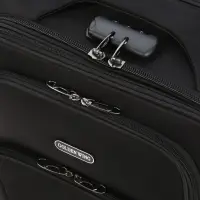 Чемодан 20", Текст, 37*23*54, отд на молнии, 2 нар/карм, увелич, код замок, 4 колеса, черный   10875