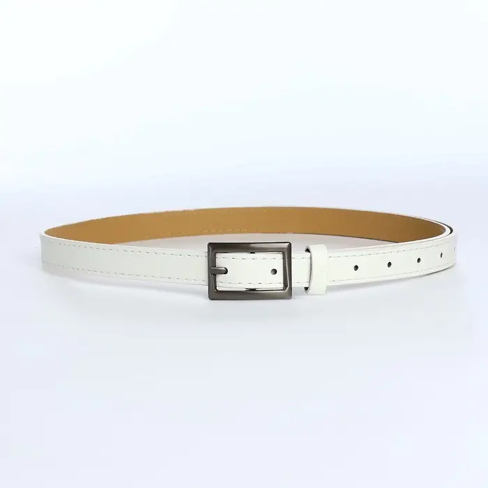Ремень женский тонкий, 110&times;1.1 см, классическая пряжка металл, тёмно-серебристая, белый