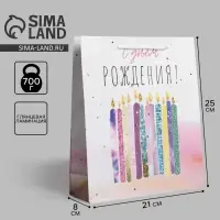 Пакет подарочный ламинированный, упаковка, &laquo;С Днём Рождения&raquo;, ML 21&times;25&times;8 см
